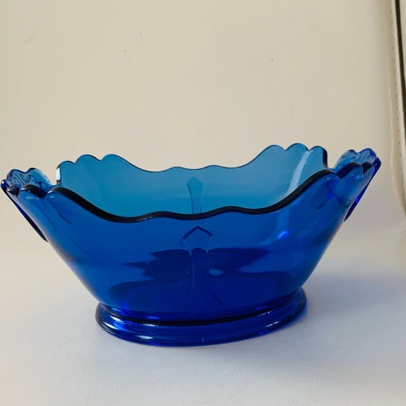 1970 Vintage Elegant Blue Glass Bowl With A Handles - Picture 14 of 14